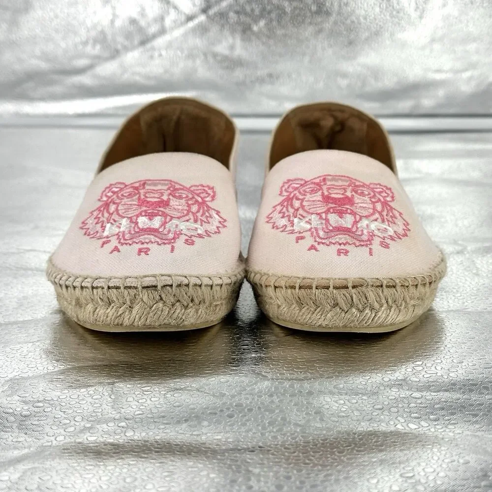 KENZO Paris Tiger Embroidered Canvas Espadrille Flats | Pink Size 39 / US 7.5